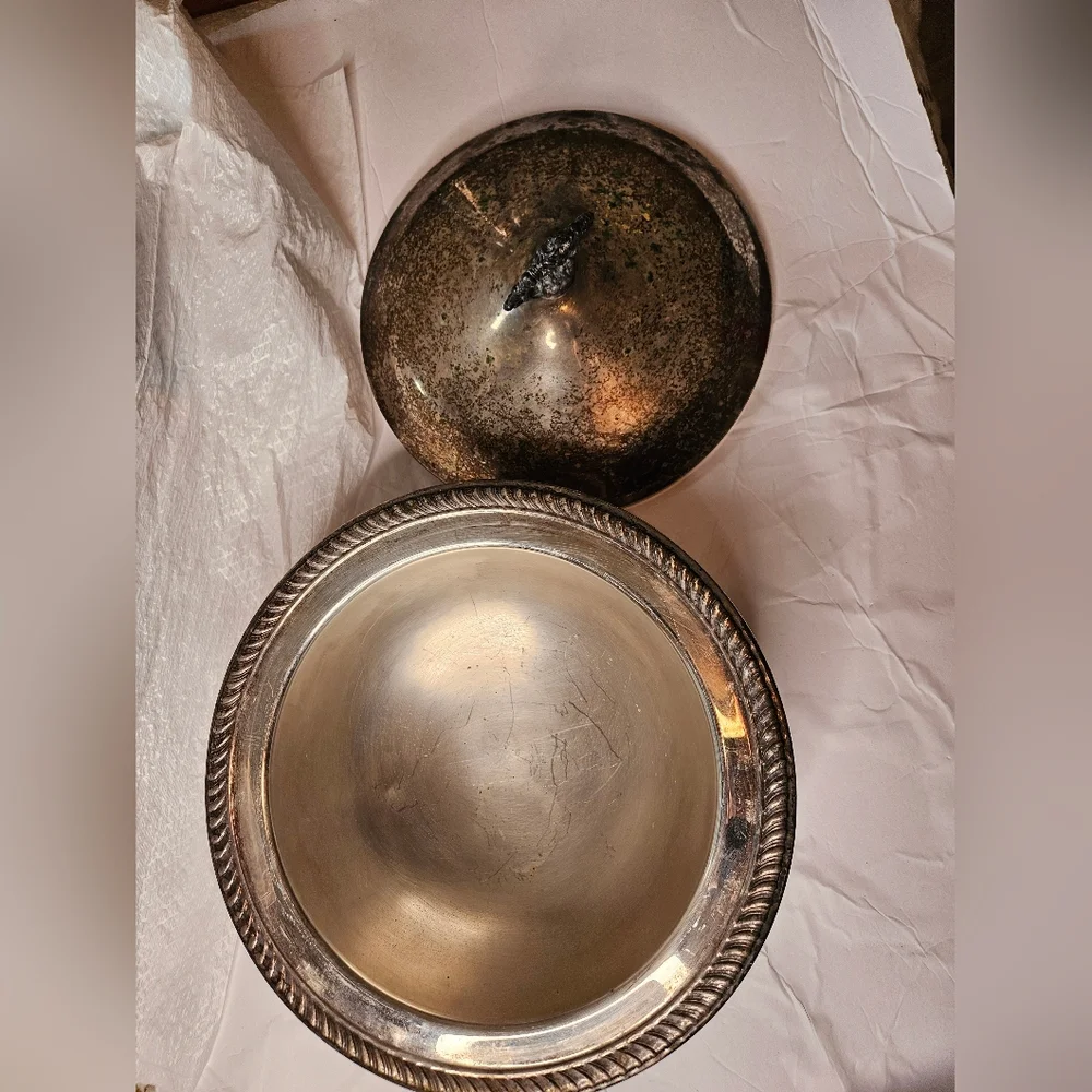 Vintage Silver Plated Serving Dish with Lid Silv 1158 Antique